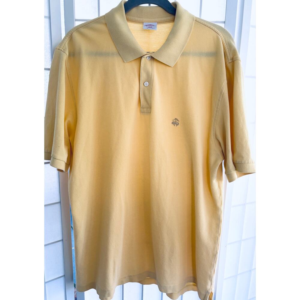 Brooks Brothers 346 Polo Shirt Mens L Yellow Cotton Golden Fleece Logo Preppy